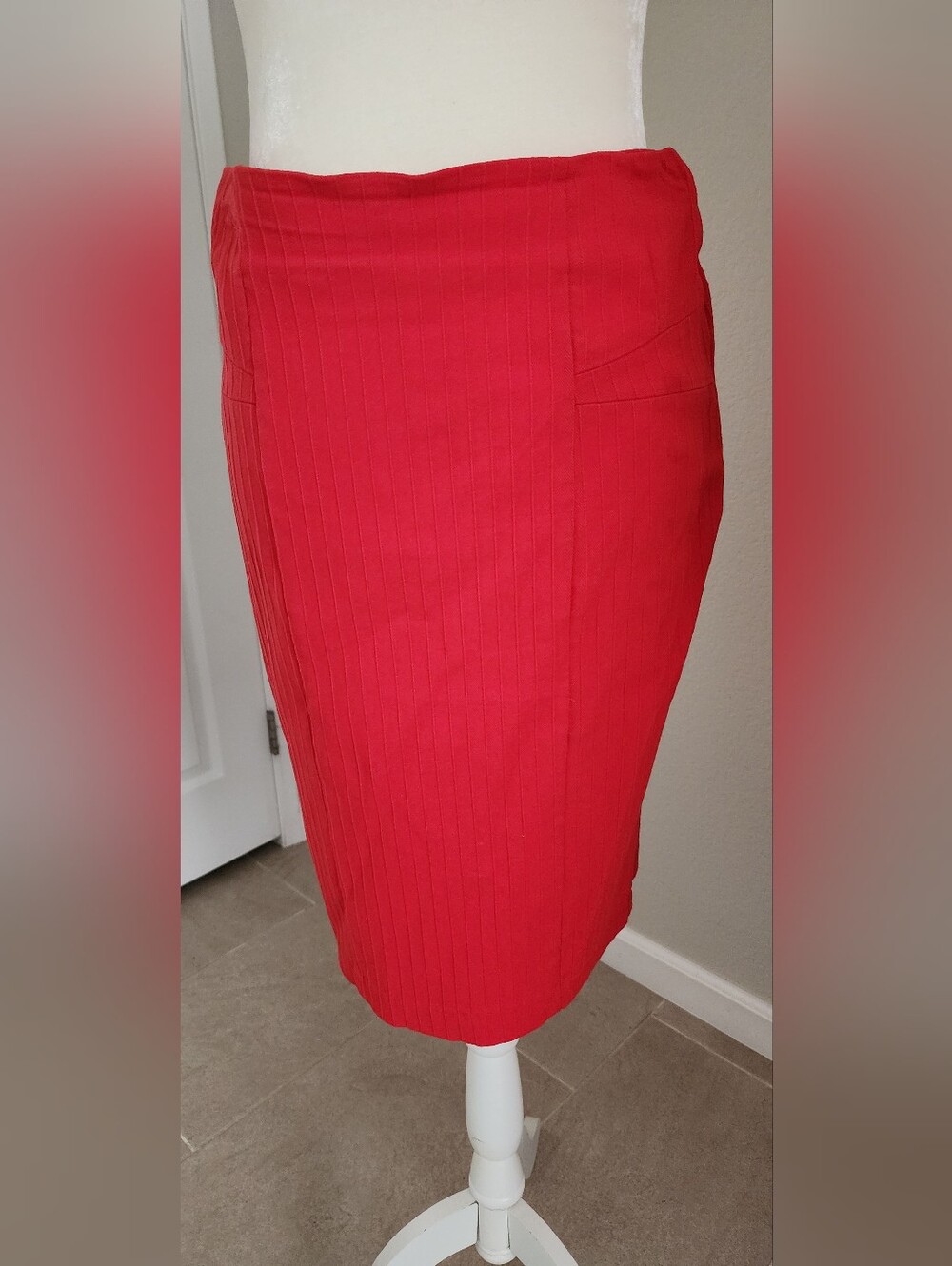 Avenue Bright Red Ribbed Pencil Skirt